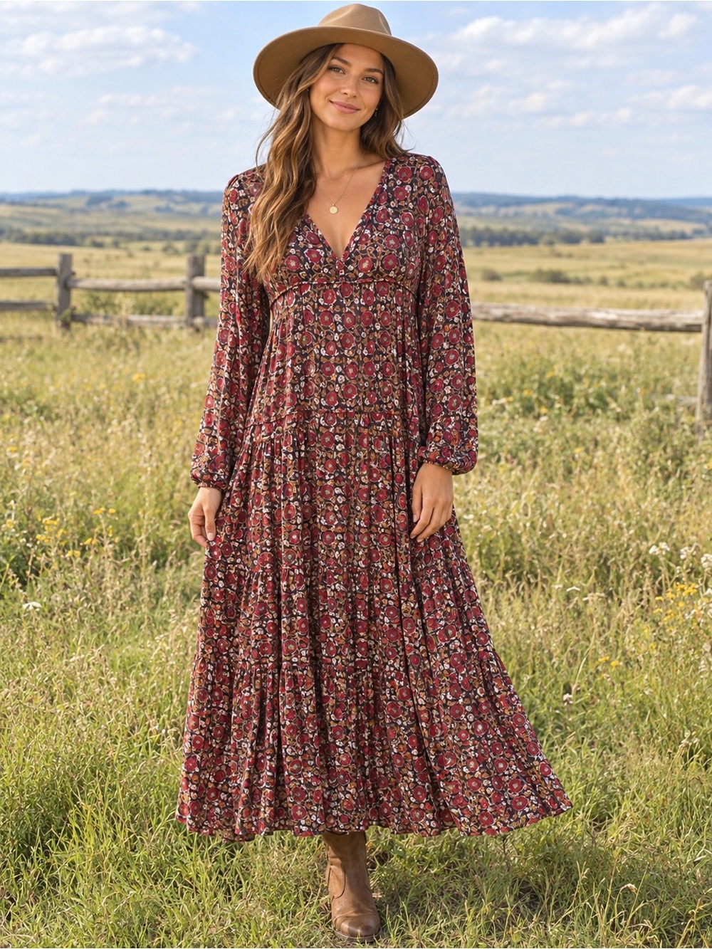 Anthropologie Maelu Willow long sleeve Cotton peasant prairie maxi dress large
